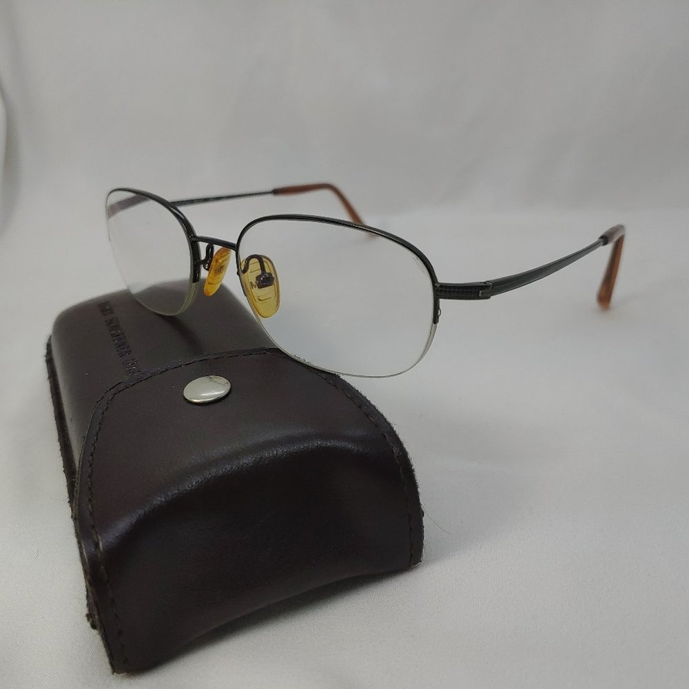 HART SCHAFFNER MARX Eyeglass Frames 809 Metal Full Rim Brown Gray + Case